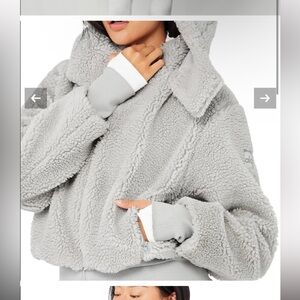 ALO yoga Womens Foxy Faux Sherpa Fleece Full Zip Hoodie Gray Size Small